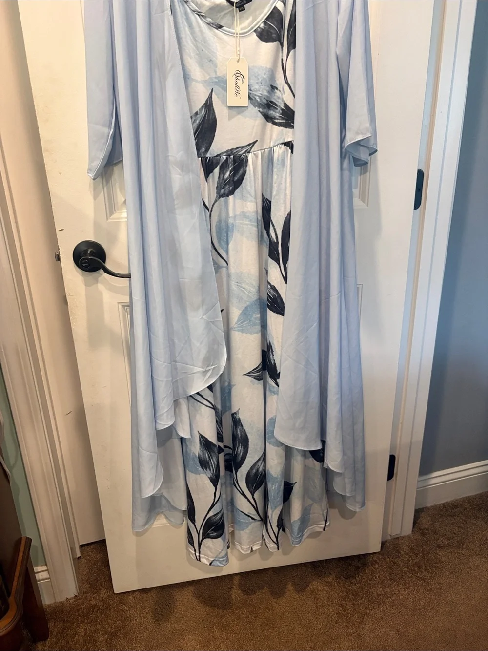 Shall We 2-piece sleeveless light blue floral maxi dress with sheer cardigan NWT